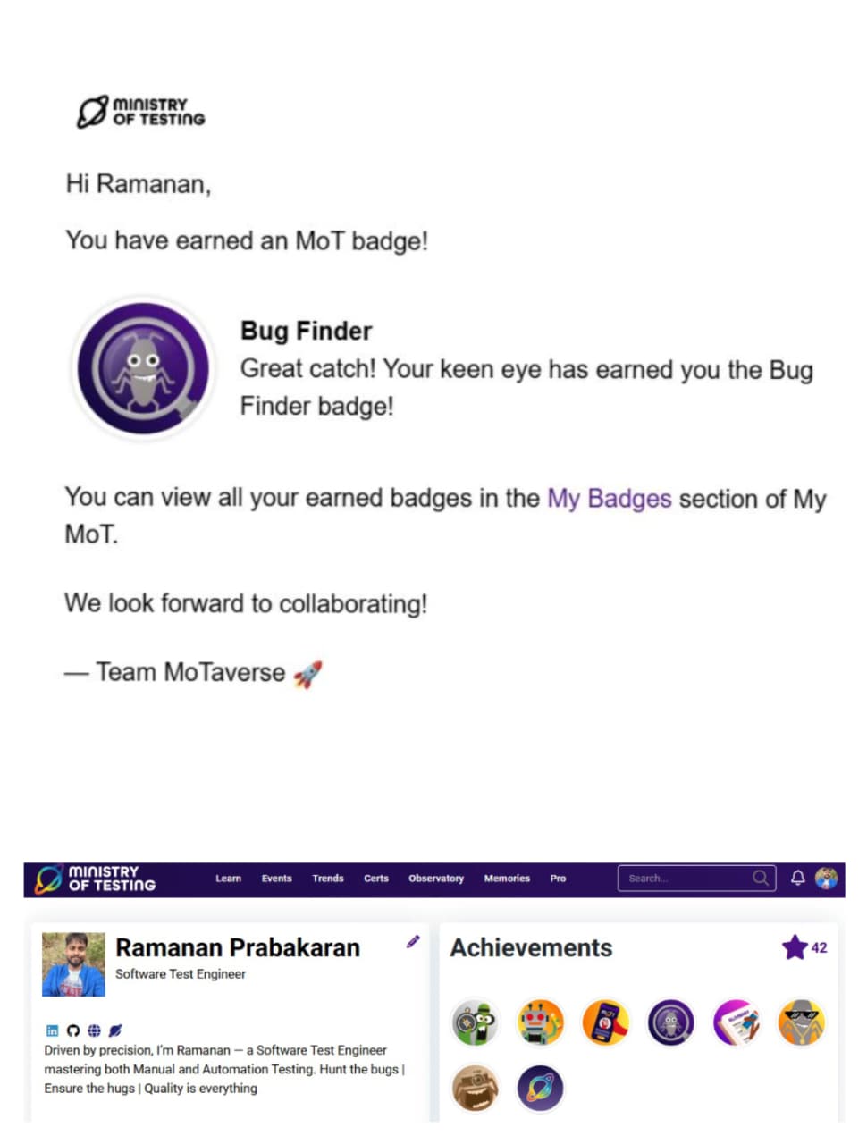 MoT Bug Finder Achievement Badge